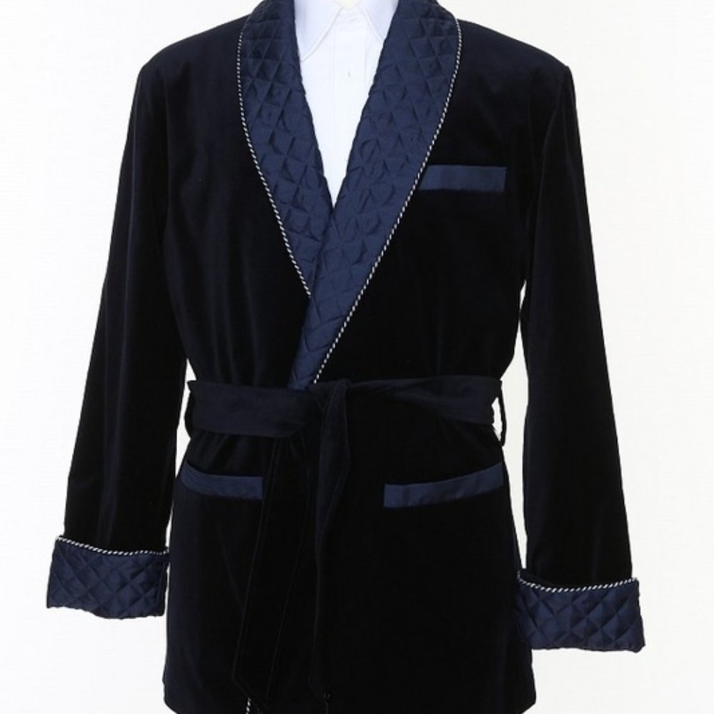 DUKE&DIGHAM MENS BLUE VELOUR SMOKING JACKET